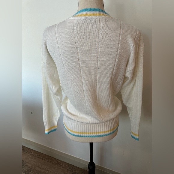 Nemus vintage pullover knit sweater Vneck 80s retro academia white striped SZ M - Picture 4 of 6